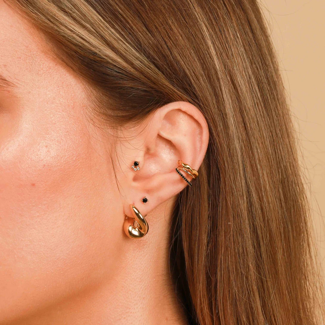 Astrid & Miyu Illusion Black Crystal Ear Cuff In Gold Sale 6 Astrid & Miyu Illusion Black Crystal Ear Cuff In Gold Sale