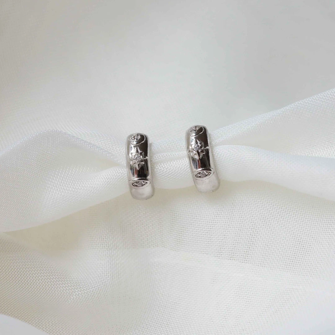 Astrid & Miyu Sale Celestial Huggies In Silver 5 Astrid & Miyu Sale Celestial Huggies In Silver