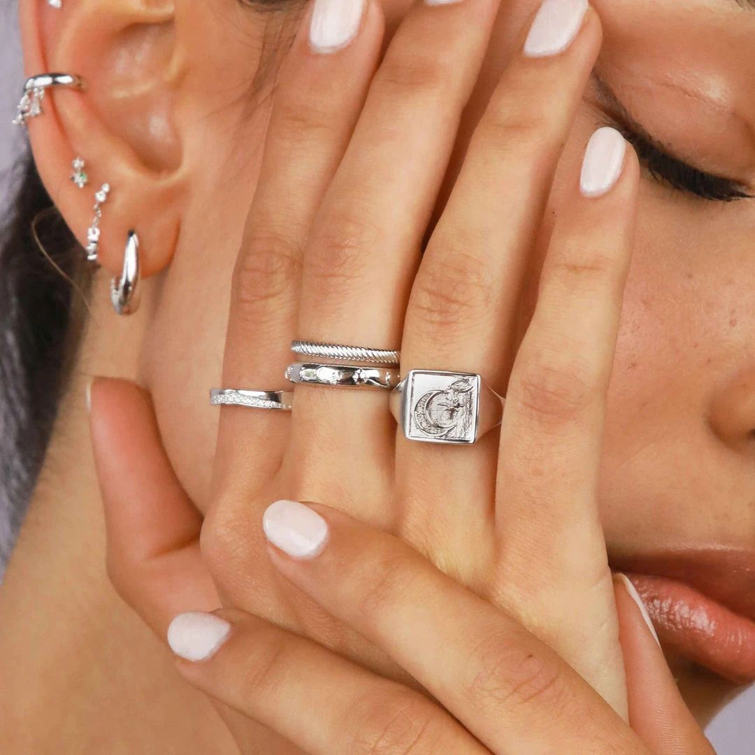 Astrid & Miyu Sale Celestial Signet Ring In Silver 4 Astrid & Miyu Sale Celestial Signet Ring In Silver