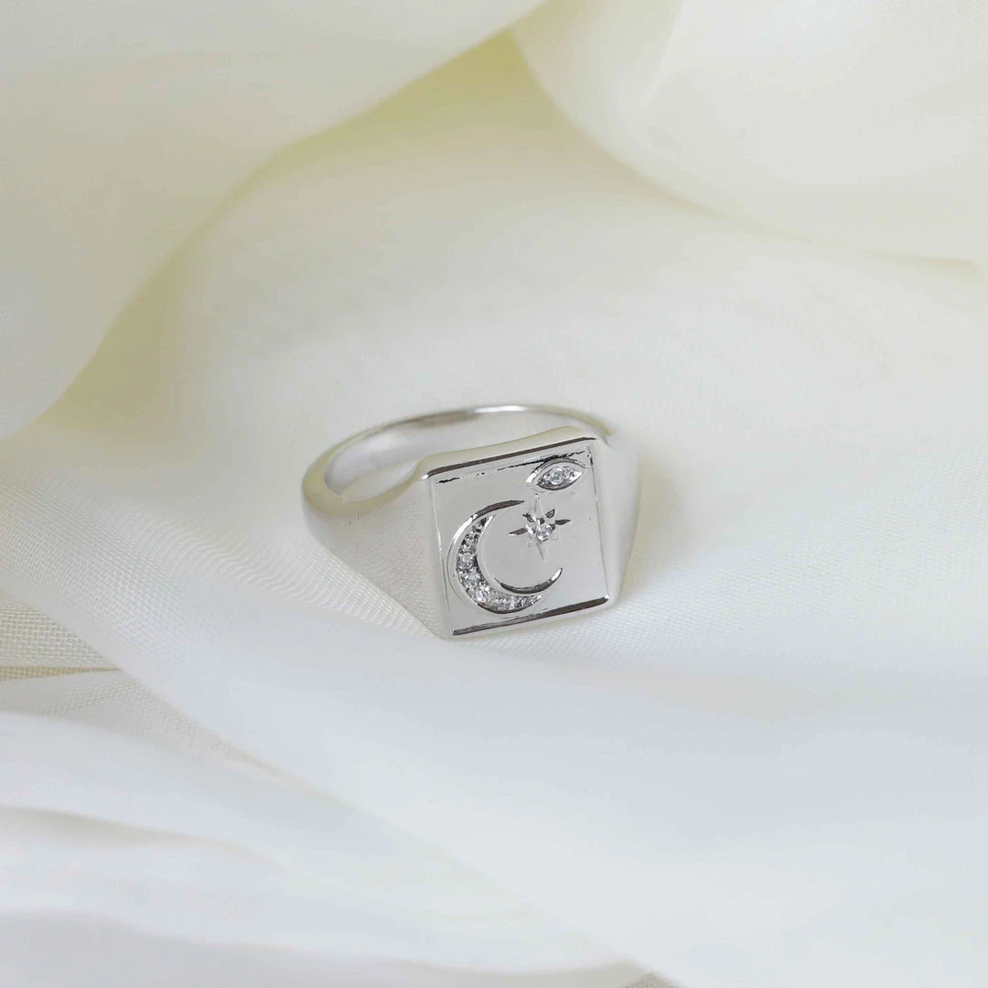 Astrid & Miyu Sale Celestial Signet Ring In Silver 5 Astrid & Miyu Sale Celestial Signet Ring In Silver