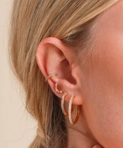 Astrid & Miyu Earrings Crystal Hinge Small Hoops In Gold