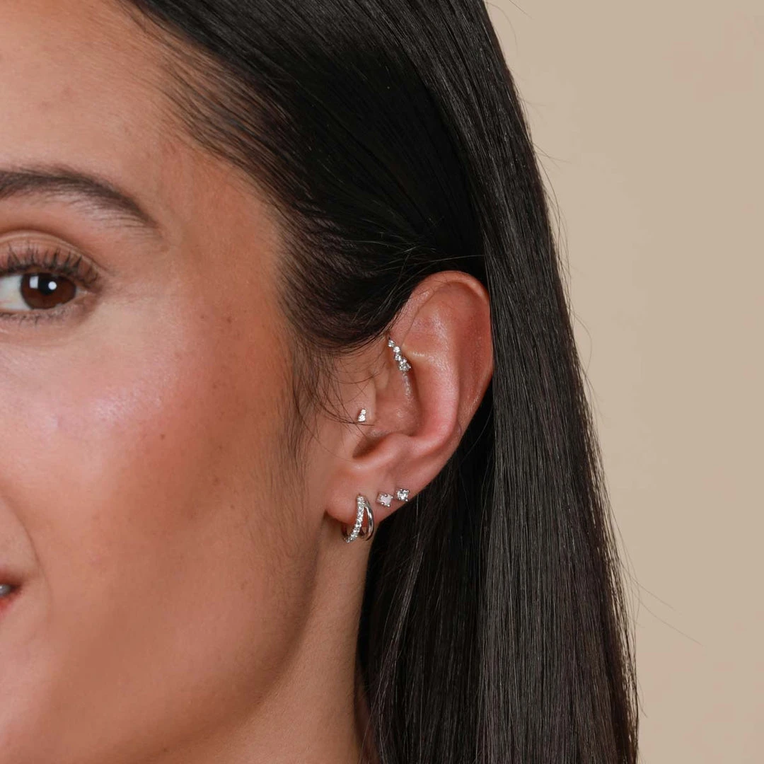 Astrid & Miyu Earrings Cluster Hoop 6.5mm In Silver 4 Astrid & Miyu Earrings Cluster Hoop 6.5mm In Silver