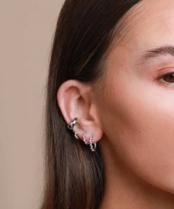 Astrid & Miyu Cluster Hoop 8mm In Silver Earrings