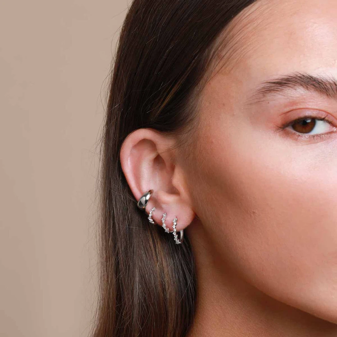 Astrid & Miyu Cluster Hoop 8mm In Silver Earrings 4 Astrid & Miyu Cluster Hoop 8mm In Silver Earrings