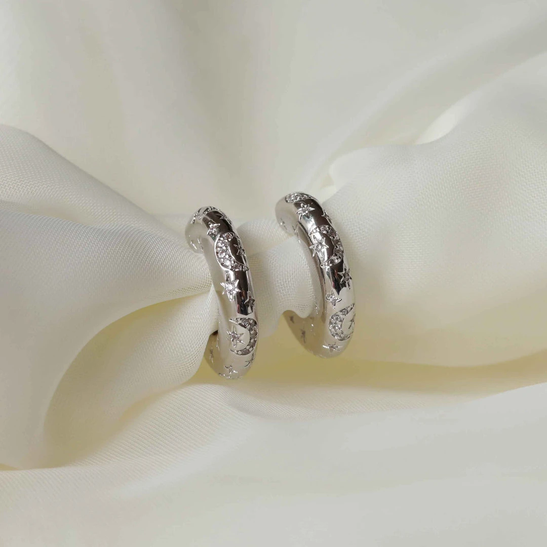 Astrid & Miyu Cosmic Dome Hoops In Silver 5 Astrid & Miyu Cosmic Dome Hoops In Silver