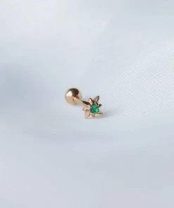 Astrid & Miyu Cosmic Emerald Barbell In Gold Earrings 10 Astrid & Miyu Cosmic Emerald Barbell In Gold Earrings