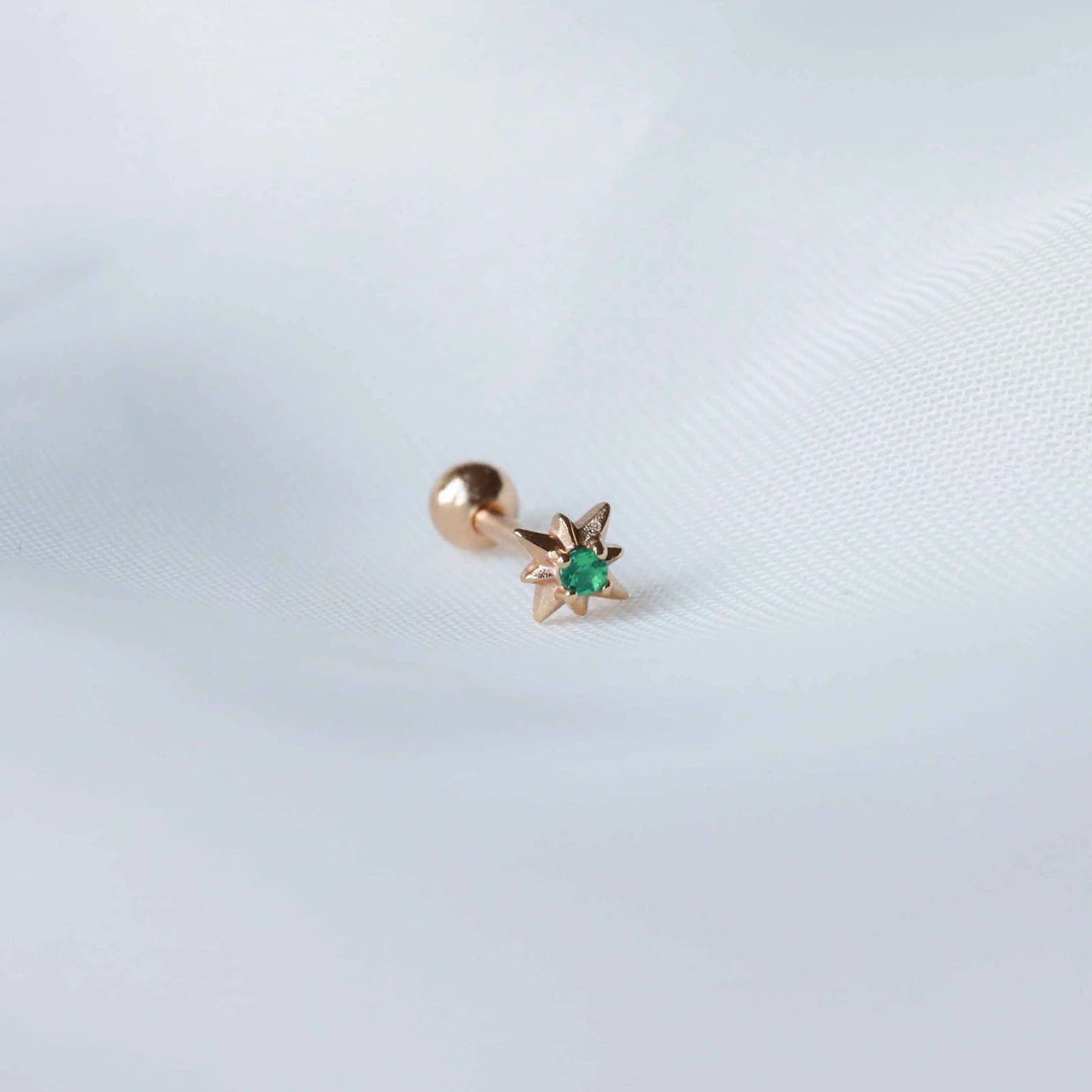 Astrid & Miyu Cosmic Emerald Barbell In Gold Earrings 6 Astrid & Miyu Cosmic Emerald Barbell In Gold Earrings
