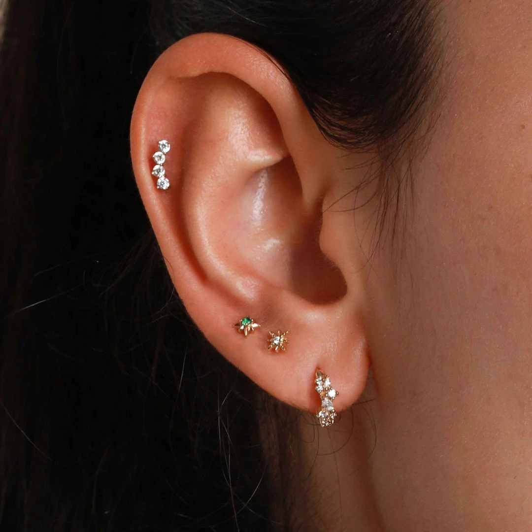 Astrid & Miyu Cosmic Emerald Barbell In Gold Earrings 7 Astrid & Miyu Cosmic Emerald Barbell In Gold Earrings