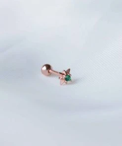 Astrid & Miyu Cosmic Emerald Barbell In Rose Gold Earrings