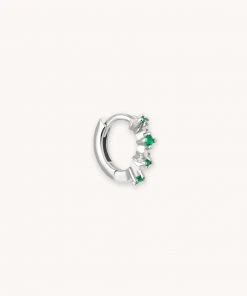 Astrid & Miyu Cosmic Emerald Hoop 6.5mm In Silver Earrings