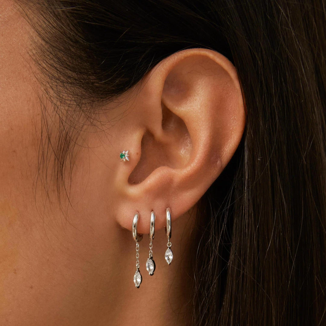 Astrid & Miyu Navette Charm Huggies In Silver 4 Astrid & Miyu Navette Charm Huggies In Silver