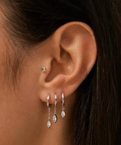 Astrid & Miyu Navette Short Chain Huggies In Silver