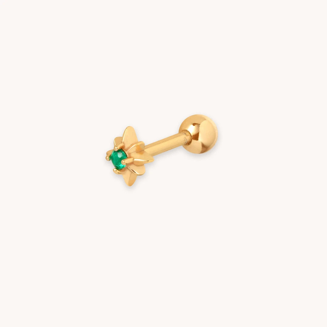 Astrid & Miyu Cosmic Emerald Barbell In Gold Earrings 3 Astrid & Miyu Cosmic Emerald Barbell In Gold Earrings