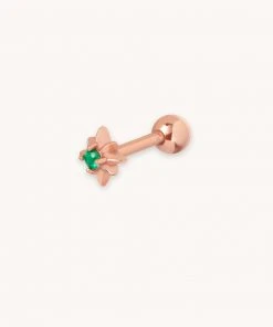 Astrid & Miyu Cosmic Emerald Barbell In Rose Gold Earrings