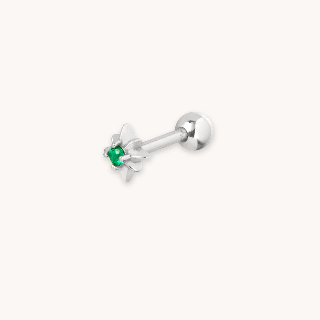 Astrid & Miyu Cosmic Emerald Barbell In Silver 3 Astrid & Miyu Cosmic Emerald Barbell In Silver