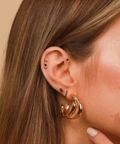 Astrid & Miyu Earrings Molten Duo Large Hoops In Gold