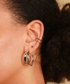 Astrid & Miyu Molten Duo Large Hoops In Silver Earrings
