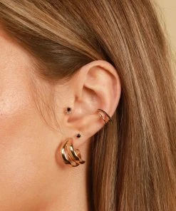 Astrid & Miyu Molten Duo Small Hoops In Gold Earrings 9 Astrid & Miyu Molten Duo Small Hoops In Gold Earrings