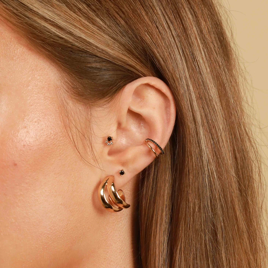Astrid & Miyu Molten Duo Small Hoops In Gold Earrings 6 Astrid & Miyu Molten Duo Small Hoops In Gold Earrings