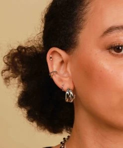 Astrid & Miyu Molten Duo Small Hoops In Silver