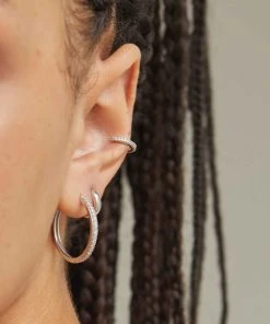 Astrid & Miyu Crystal Hinge Large Hoops In Silver