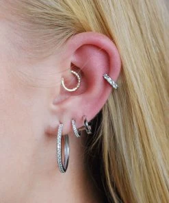 Astrid & Miyu Crystal Hinge Large Hoops In Silver