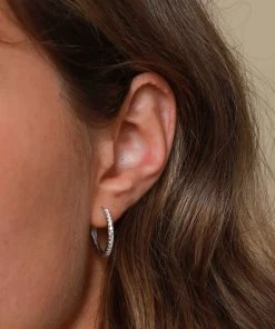 Astrid & Miyu Crystal Hinge Small Hoops In Silver Earrings