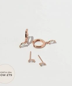 Astrid & Miyu Dainty Sparkle Stacking Set In Rose Gold Earrings