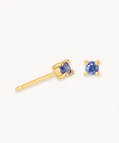 Astrid & Miyu December Birthstone Stud Earrings In Gold With Tanzanite CZ