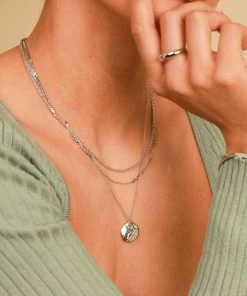 Astrid & Miyu Molten Coin Pendant Necklace In Silver Necklaces