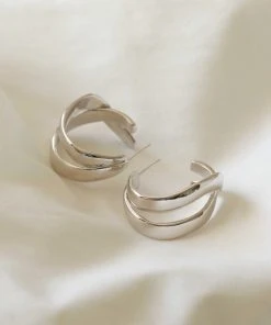 Astrid & Miyu Molten Duo Large Hoops In Silver Earrings