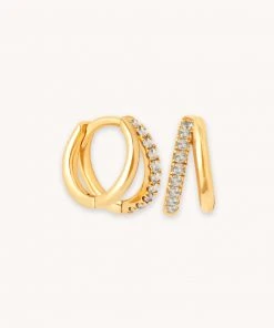 Astrid & Miyu Duo Aquamarine Huggies In Gold Earrings