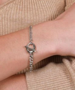 Astrid & Miyu Bracelets Duo T-Bar Bracelet In Silver