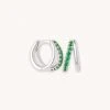 Astrid & Miyu Duo Emerald Huggies In Silver Earrings
