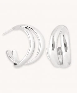 Astrid & Miyu Molten Duo Large Hoops In Silver Earrings