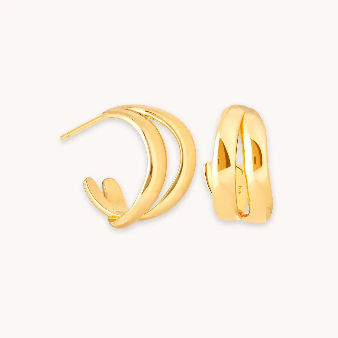 Astrid & Miyu Molten Duo Small Hoops In Gold Earrings 3 Astrid & Miyu Molten Duo Small Hoops In Gold Earrings