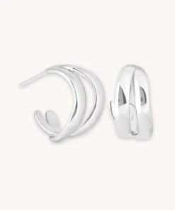 Astrid & Miyu Molten Duo Small Hoops In Silver