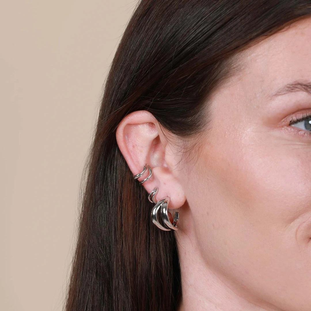 Astrid & Miyu Molten Duo Ear Cuff In Silver Earrings 6 Astrid & Miyu Molten Duo Ear Cuff In Silver Earrings