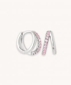 Astrid & Miyu Earrings Duo Pink Huggies In Silver