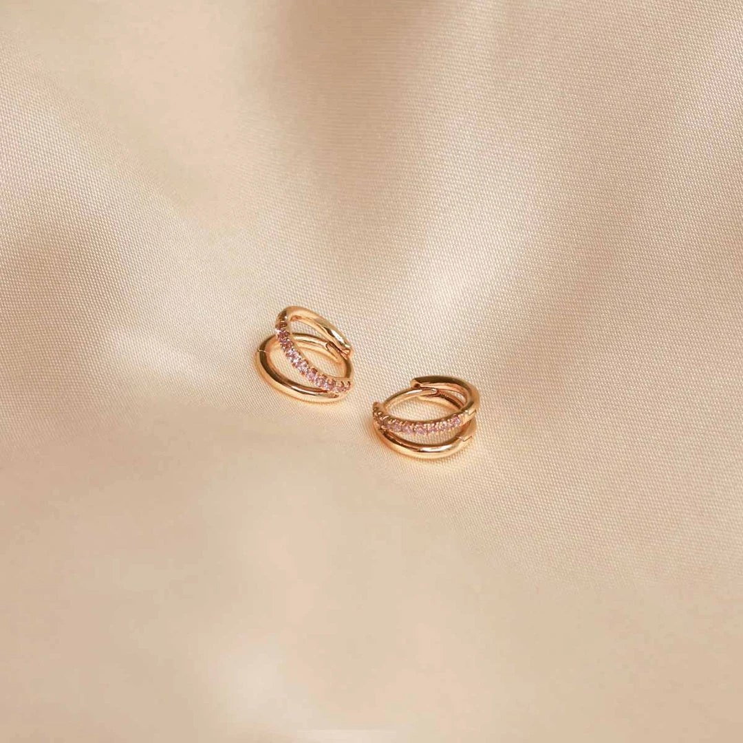 Astrid & Miyu Duo Pink Huggies In Gold 5 Astrid & Miyu Duo Pink Huggies In Gold