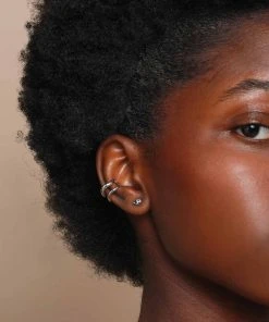 Astrid & Miyu Molten Duo Ear Cuff In Silver Earrings