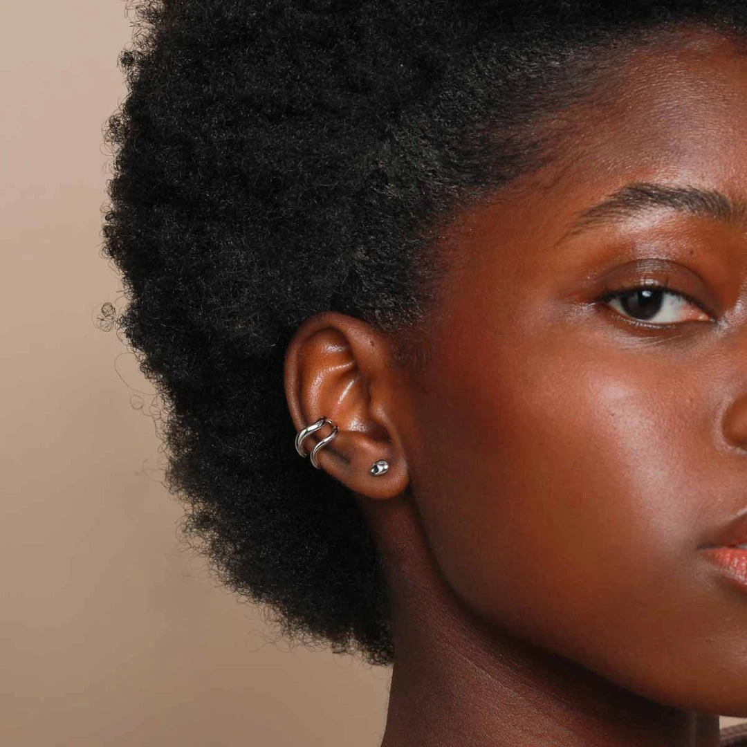 Astrid & Miyu Molten Duo Ear Cuff In Silver Earrings 4 Astrid & Miyu Molten Duo Ear Cuff In Silver Earrings