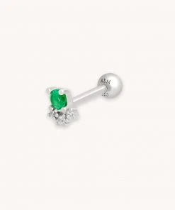 Astridandmiyu Emerald & Crystal Barbell In Silver Sale