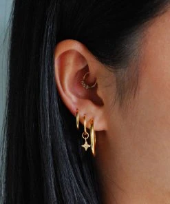 Astrid & Miyu Etched Star Hoops In Gold Earrings