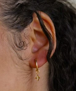 Astrid & Miyu Etched Star Hoops In Gold Earrings