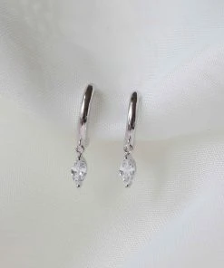 Astrid & Miyu Navette Charm Huggies In Silver 8 Astrid & Miyu Navette Charm Huggies In Silver