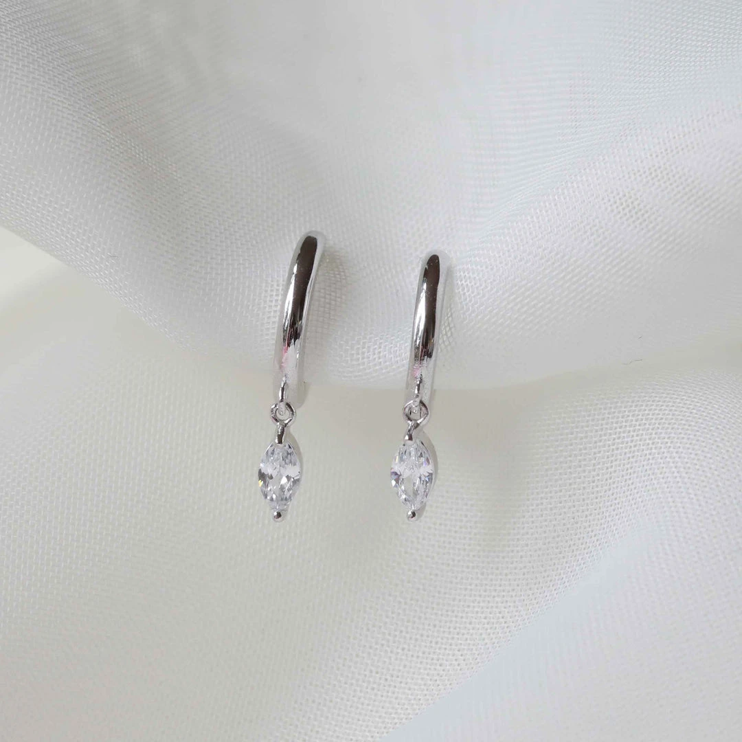 Astrid & Miyu Navette Charm Huggies In Silver 5 Astrid & Miyu Navette Charm Huggies In Silver