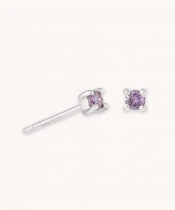 Astrid & Miyu February Birthstone Stud Earrings In Silver With Amethyst CZ