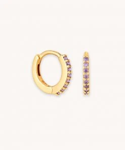 Astrid & Miyu February Birthstone Huggies In Gold With Amethyst CZ