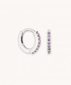 Astrid & Miyu February Birthstone Huggies In Silver With Amethyst CZ Birthstone Earrings